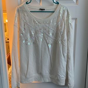 Express white sweatshirt with sequence design